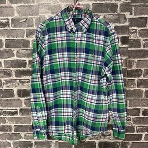 Ralph Lauren Oxford shirt Slim fit blue green plaid button front